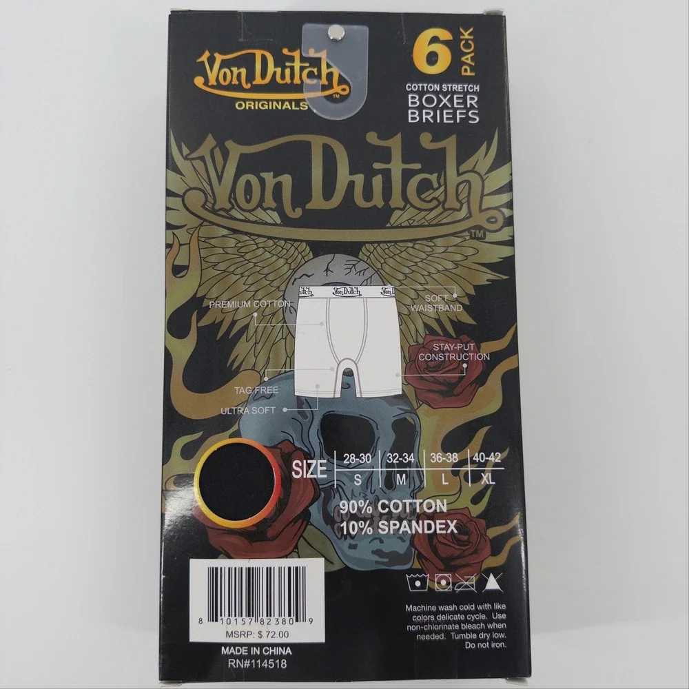 Von Dutch Boxer Briefs Mens XL Multicolor 6 Pack Cotton Stretch Streetwear NWT